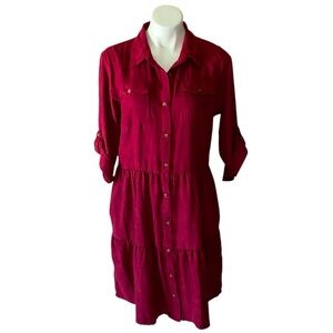 Millenium Women’s Burgundy Faux Suede Button Down Fit And Flare Dress Size Large